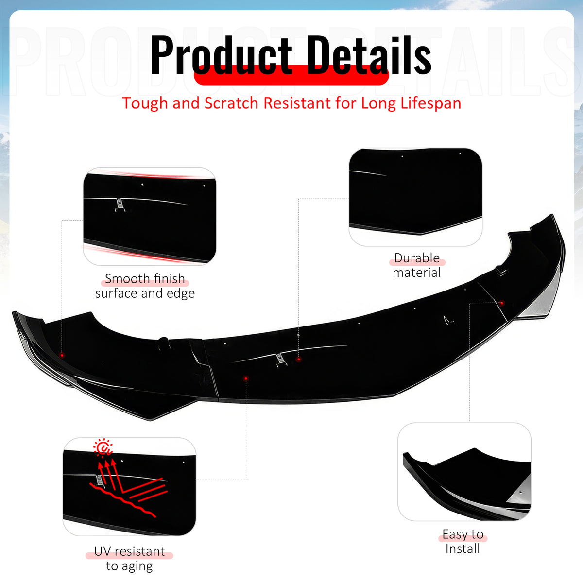 Fits 17-26 Alfa Romeo Giulia Sport Line IKON Front Bumper Lip 3PCS Gloss Black