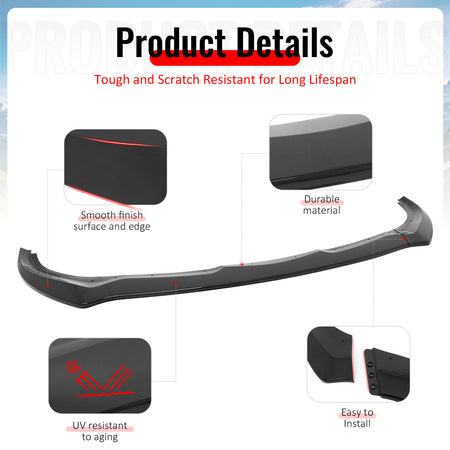 For 17-25 Alfa Romeo Giulia FR Style 3PC Front Bumper Lip Spoiler Gloss Black PP