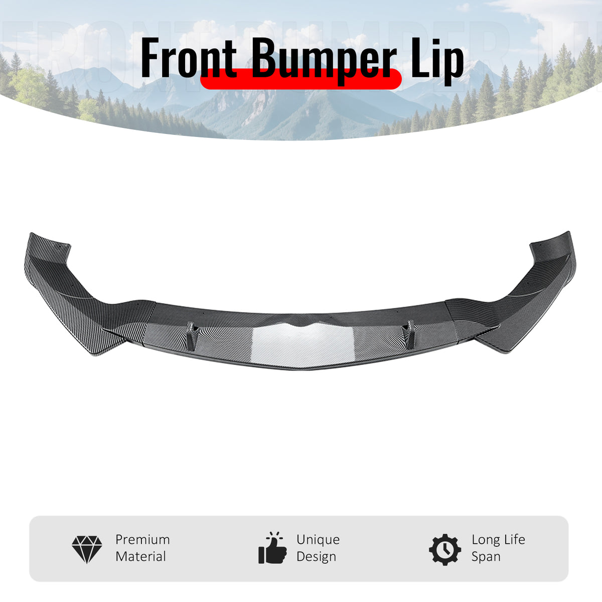 Fits 17-26 Alfa Romeo Stelvio IKON Style Front Bumper Lip Carbon Fiber Print 3PC