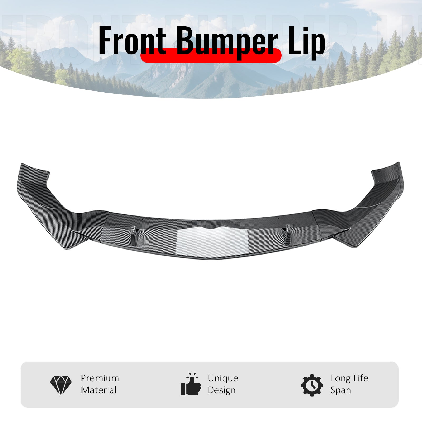 Fits 17-26 Alfa Romeo Stelvio IKON Style Front Bumper Lip Carbon Fiber Print 3PC