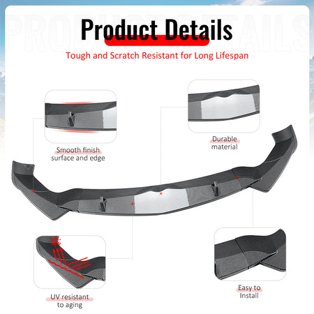 Fits 17-26 Alfa Romeo Stelvio IKON Style Front Bumper Lip Carbon Fiber Print 3PC