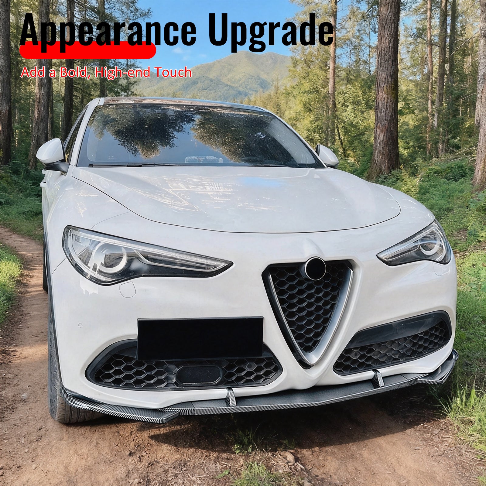 Fits 17-26 Alfa Romeo Stelvio IKON Style Front Bumper Lip Carbon Fiber Print 3PC