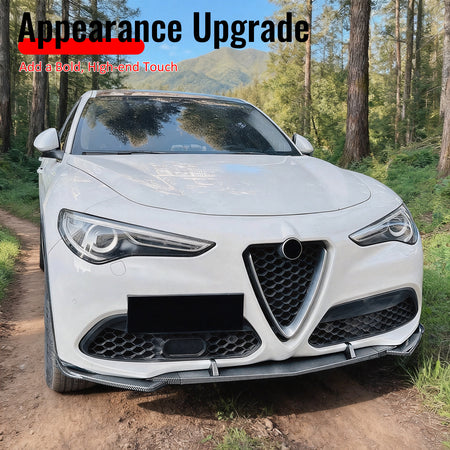 Fits 17-26 Alfa Romeo Stelvio IKON Style Front Bumper Lip Carbon Fiber Print 3PC
