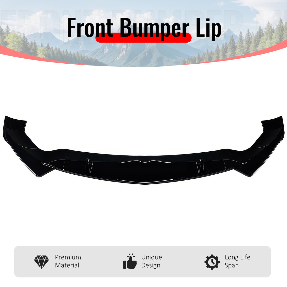 Fits 17-26 Alfa Romeo Stelvio IKON Style Front Bumper Lip Gloss Black ABS 3PCS