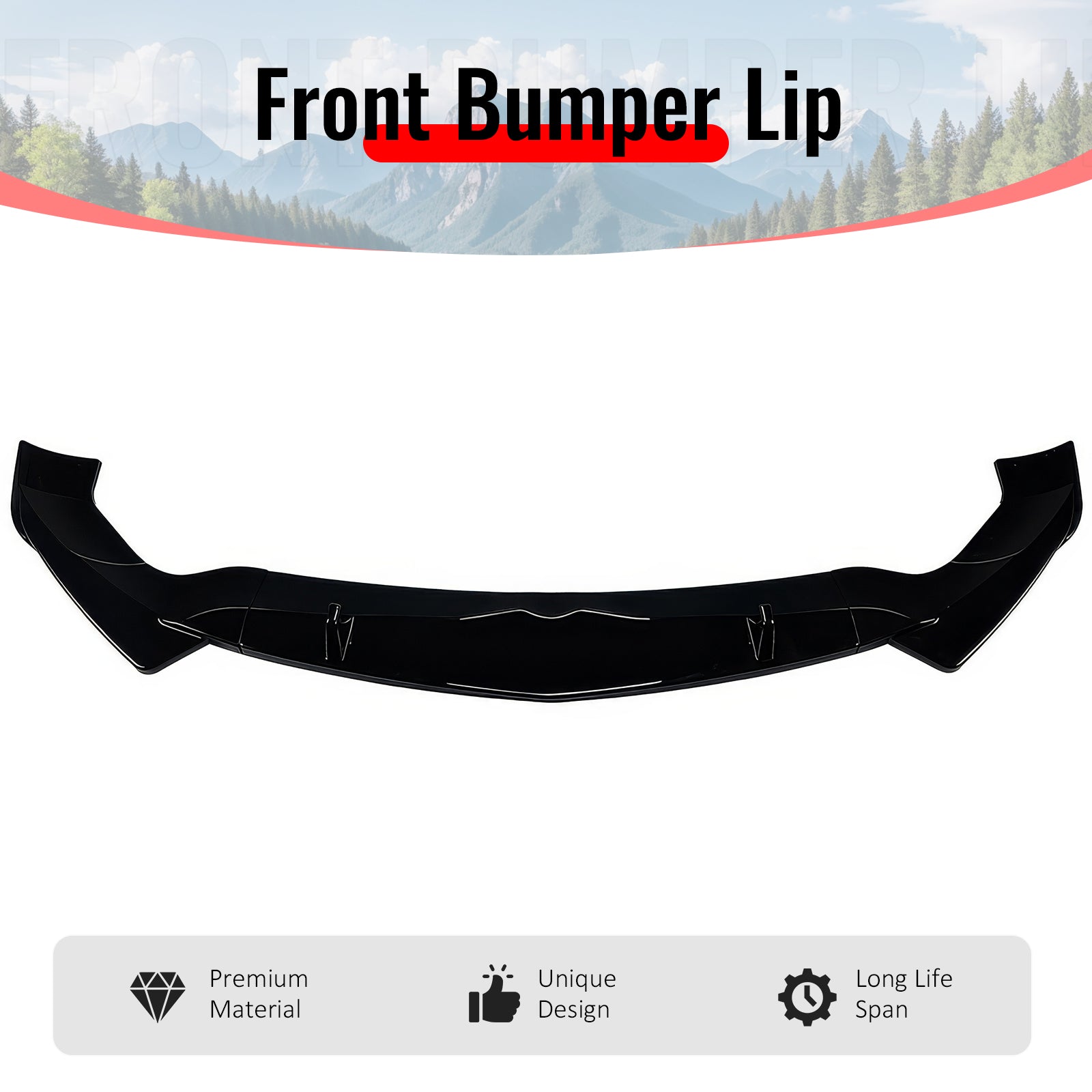 Fits 17-26 Alfa Romeo Stelvio IKON Style Front Bumper Lip Gloss Black ABS 3PCS