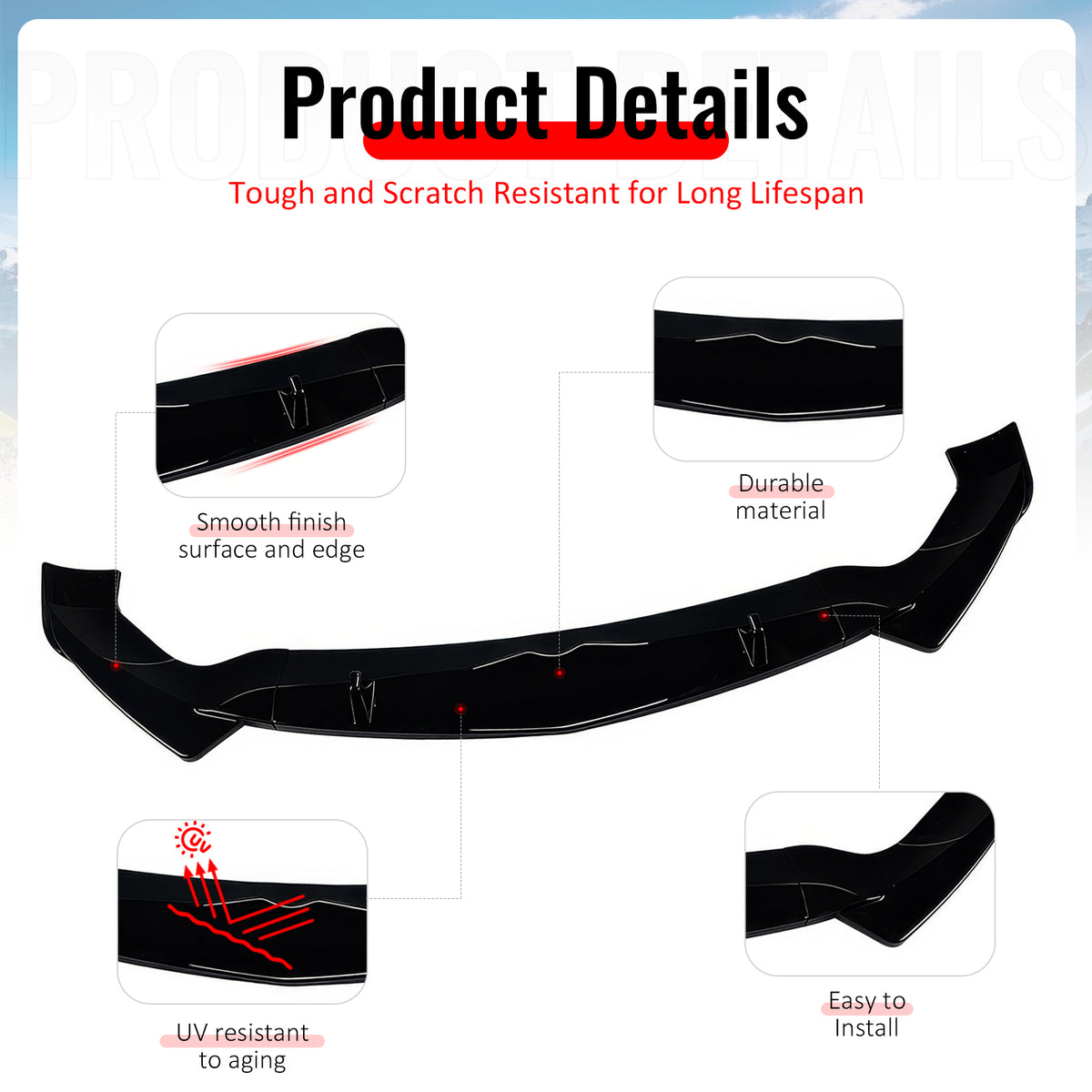 Fits 17-26 Alfa Romeo Stelvio IKON Style Front Bumper Lip Gloss Black ABS 3PCS