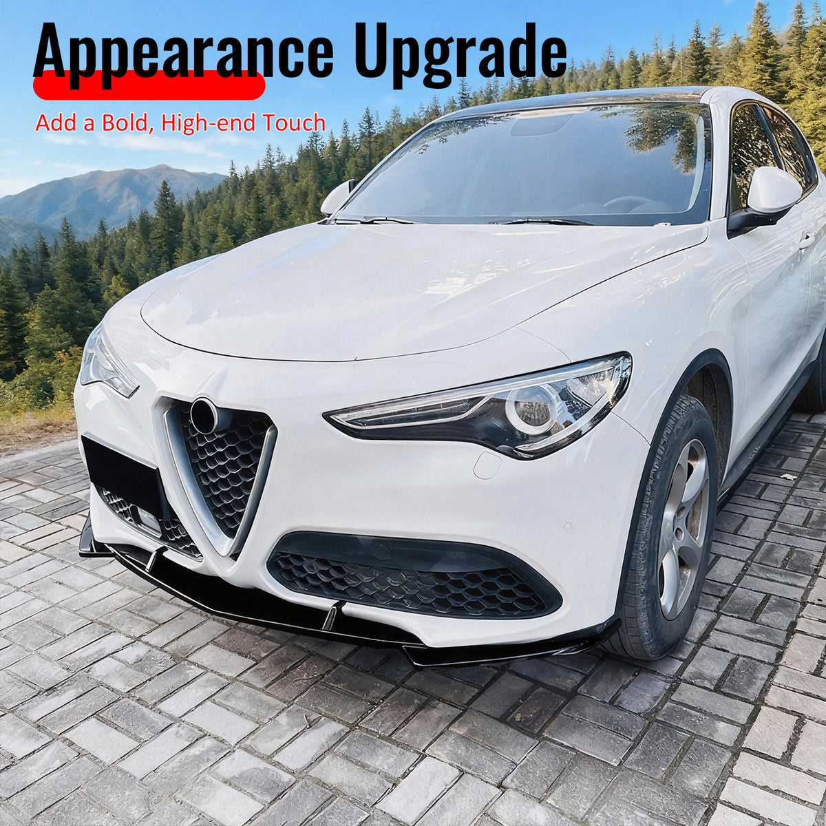 Fits 17-26 Alfa Romeo Stelvio IKON Style Front Bumper Lip Gloss Black ABS 3PCS
