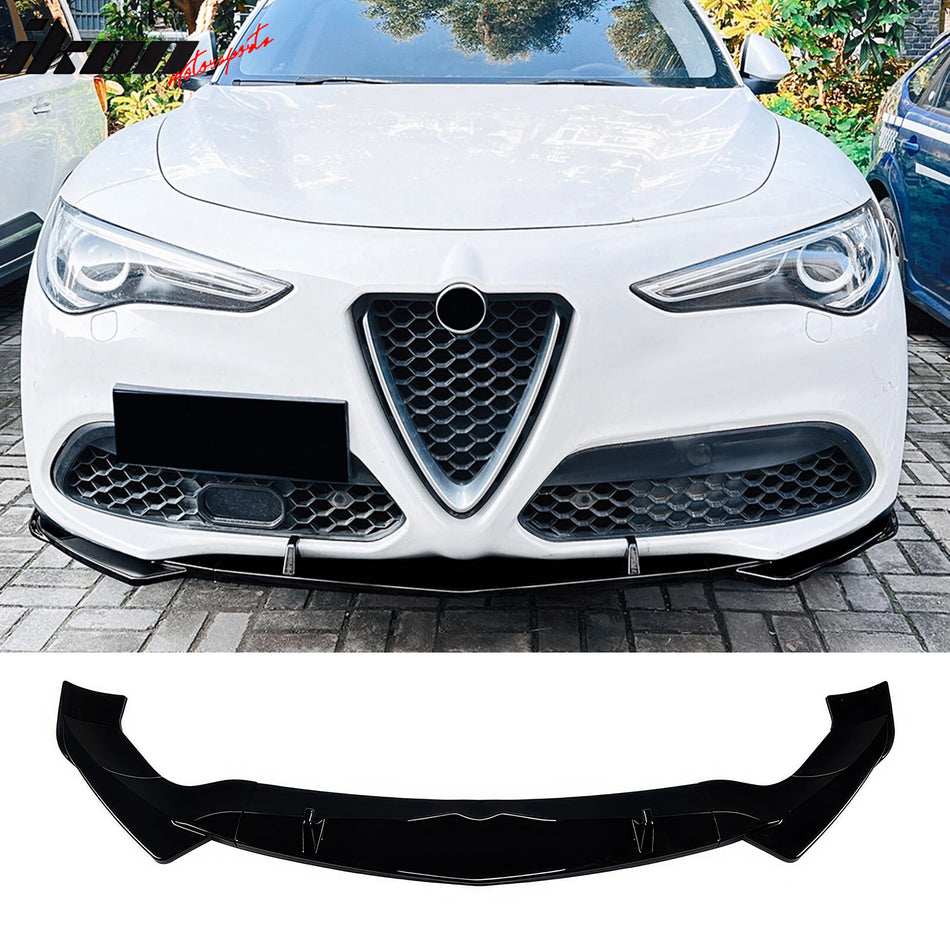 2017-2026 Alfa Romeo Stelvio IKON Style Front Bumper Lip Gloss Black ABS 3PCS