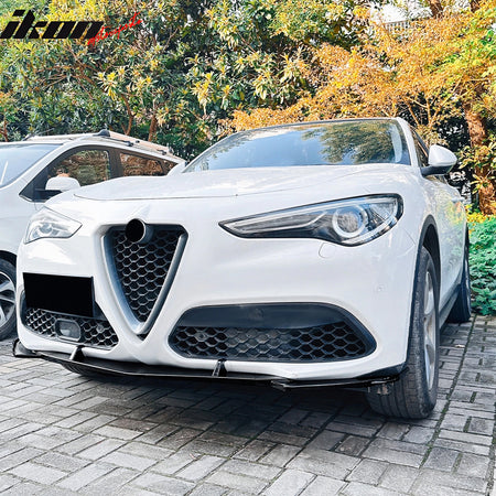 Fits 17-26 Alfa Romeo Stelvio IKON Style Front Bumper Lip Gloss Black ABS 3PCS
