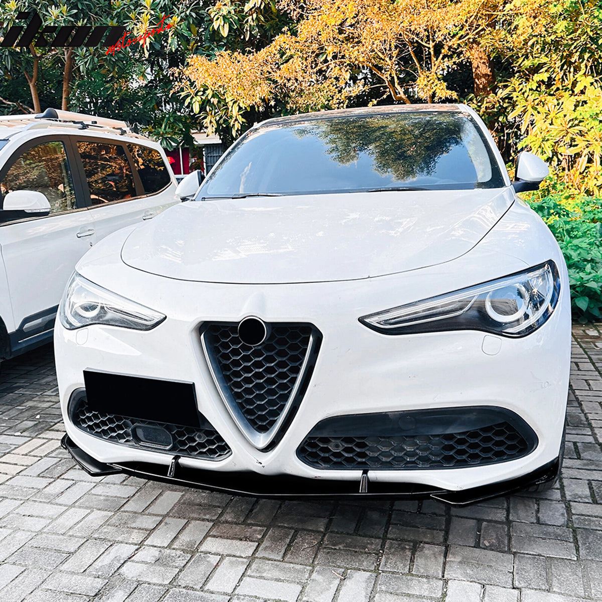 Fits 17-26 Alfa Romeo Stelvio IKON Style Front Bumper Lip Gloss Black ABS 3PCS