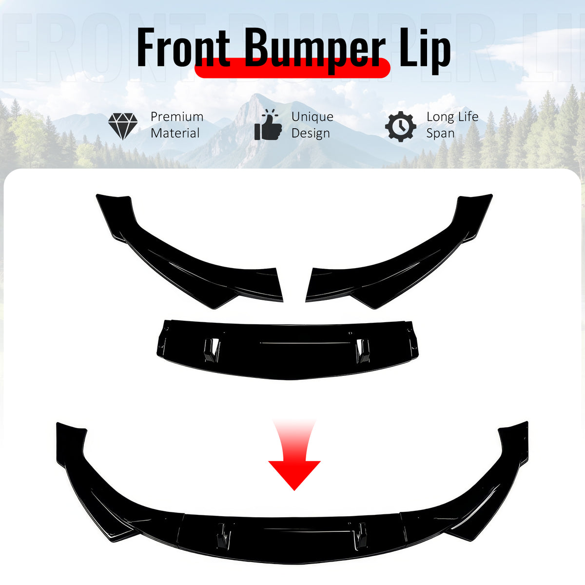 Fits 23-26 Alfa Romeo Tonale Gloss Black 3PCS Front Bumper Lip ABS - IKON Style