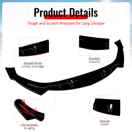 Fits 23-26 Alfa Romeo Tonale Gloss Black 3PCS Front Bumper Lip ABS - IKON Style