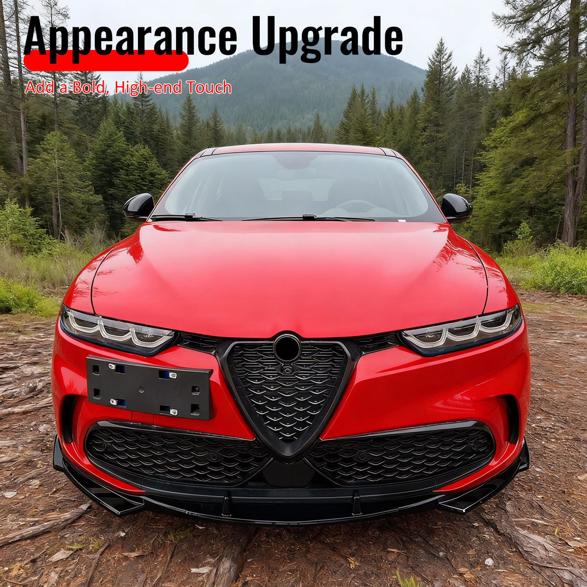 Fits 23-26 Alfa Romeo Tonale Gloss Black 3PCS Front Bumper Lip ABS - IKON Style