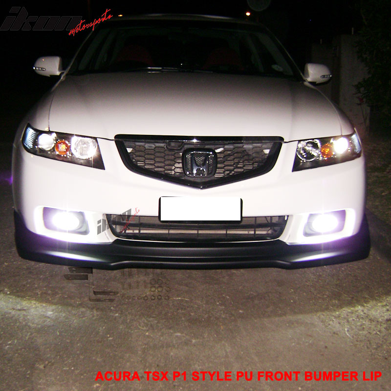 Front Bumper Lip Compatible With 2004-2005 Acura TSX, P1 Style Black PU Front Lip Finisher Under Chin Spoiler Add On by IKON MOTORSPORTS
