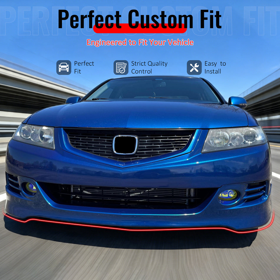 IKON MOTORSPORTS Front Bumper Lip, Compatible with 2006-2008 Acura TSX, Unpainted Black PU Air Dam Chin Spoiler Protector Splitter 3PCS