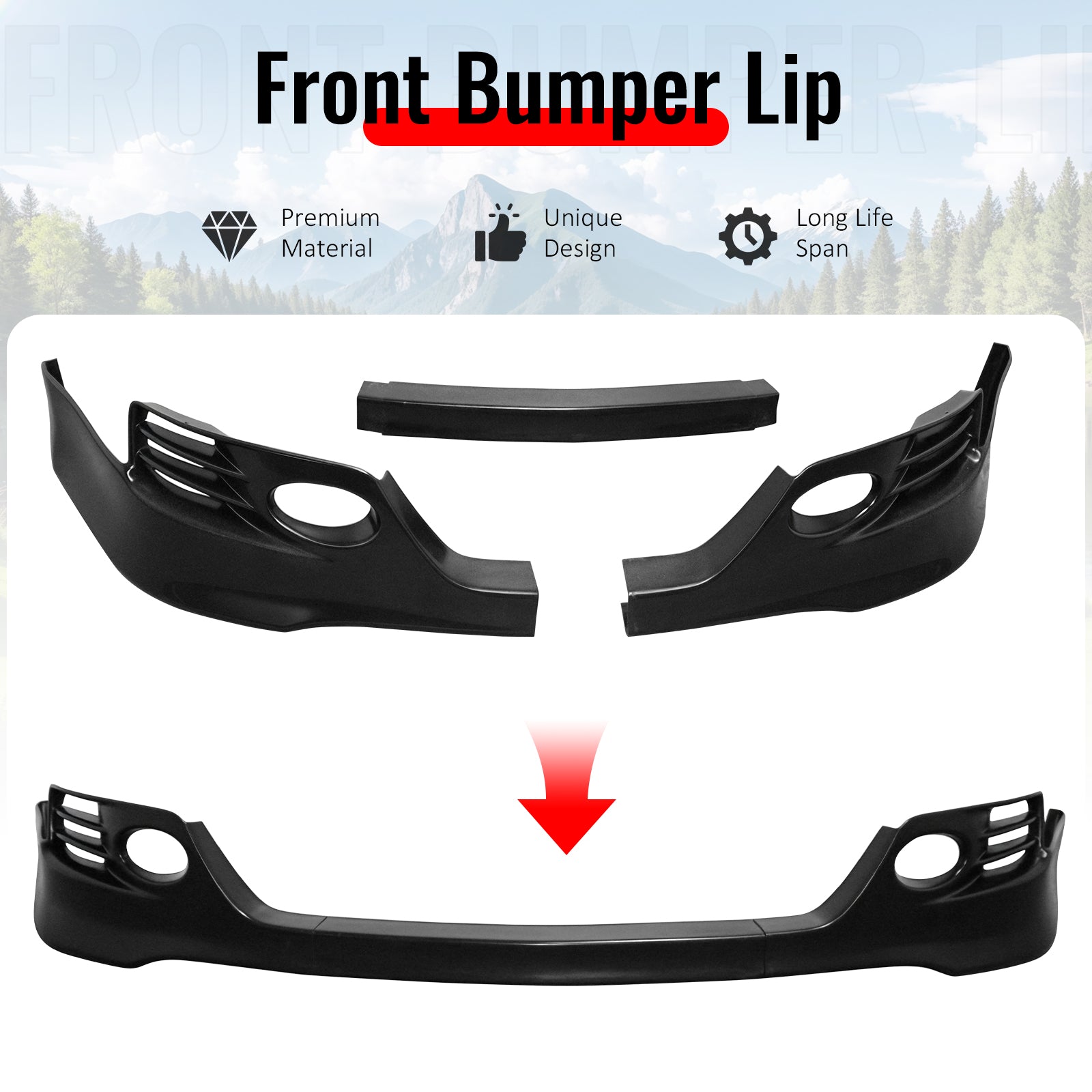 Fits 06-08 Acura TSX Unpainted Front Bumper Lip Lower Air Dam Spoiler PU 3PCS
