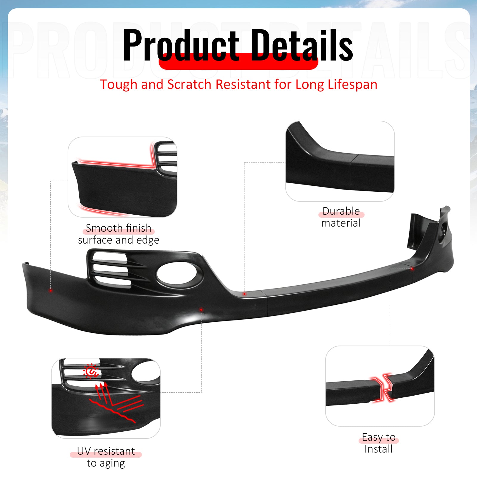Fits 06-08 Acura TSX Unpainted Front Bumper Lip Lower Air Dam Spoiler PU 3PCS