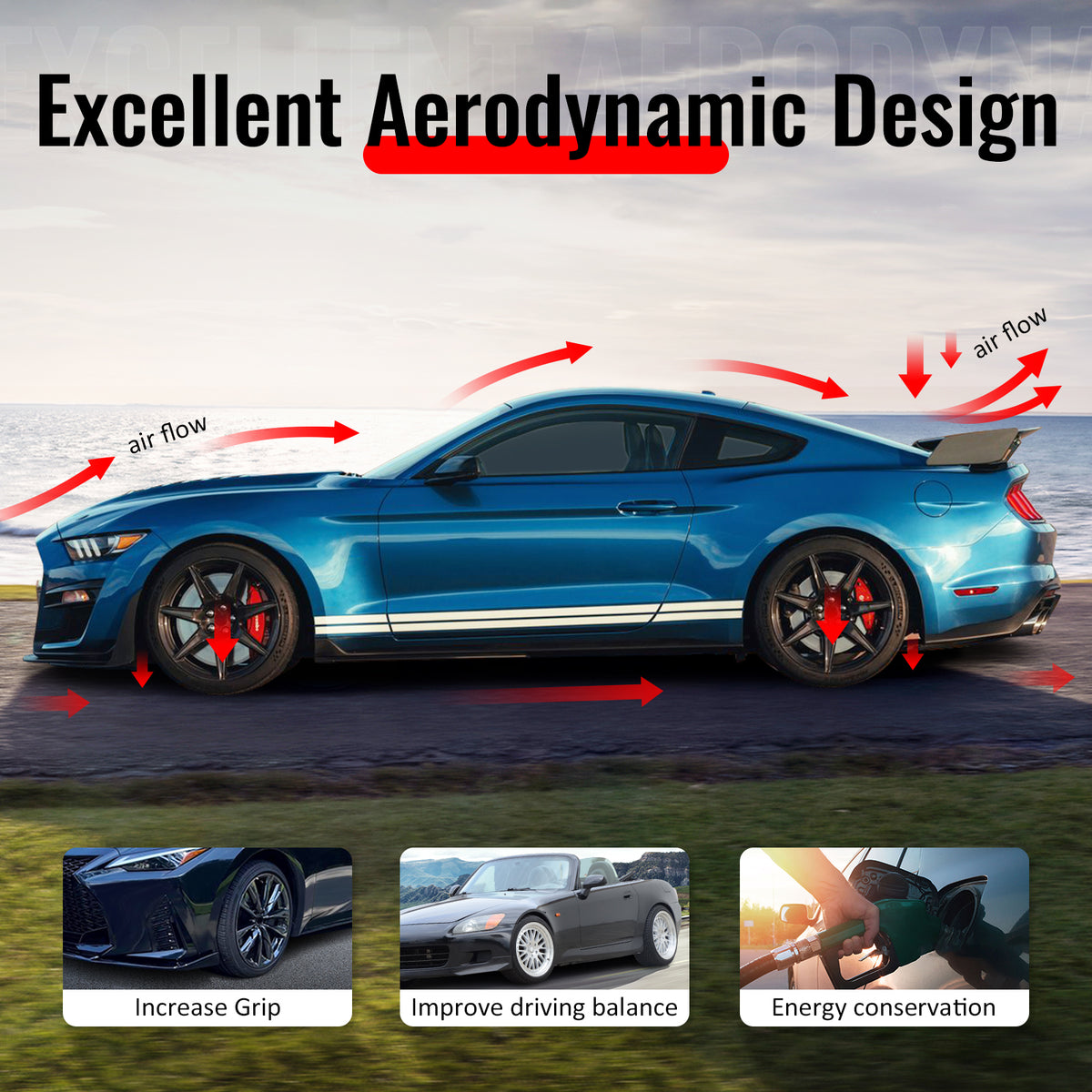 Fits 17-23 Tesla Model 3 IKON V4 Style 3PCS Front Bumper Lip Spoiler ABS