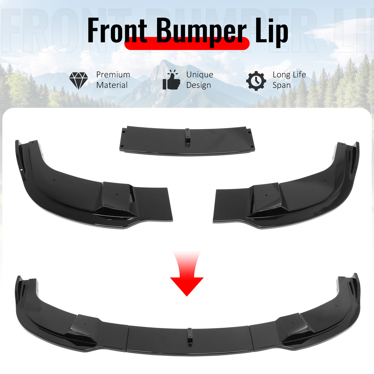 Fits 04-10 BMW E60 E61 5-Series M Sport H Style Front Bumper Lip Gloss Black ABS