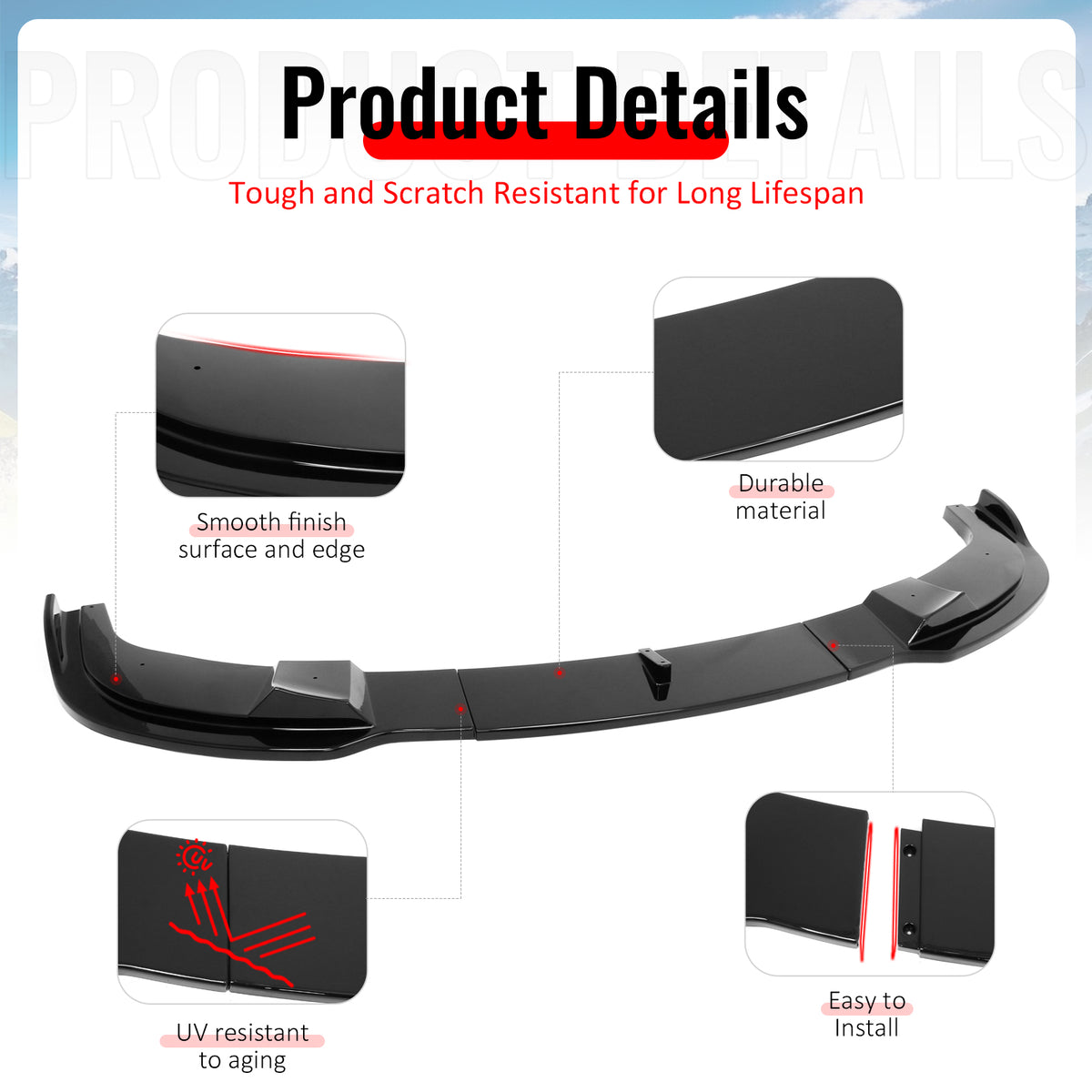 Fits 04-10 BMW E60 E61 5-Series M Sport H Style Front Bumper Lip Gloss Black ABS