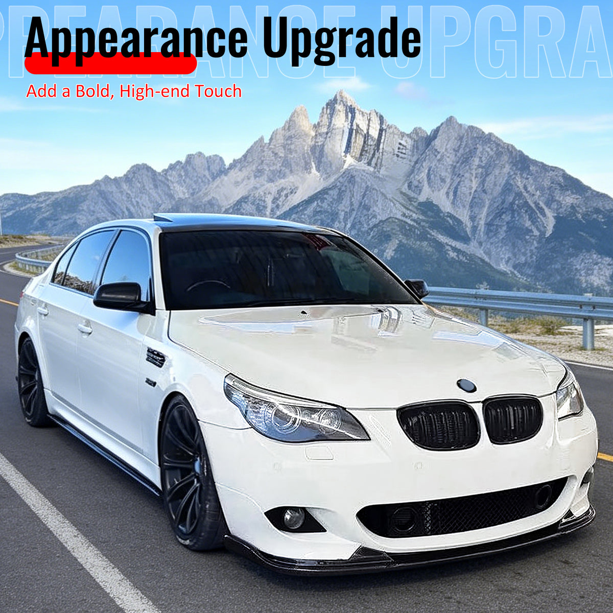 Fits 04-10 BMW E60 E61 5-Series M Sport H Style Front Bumper Lip Gloss Black ABS