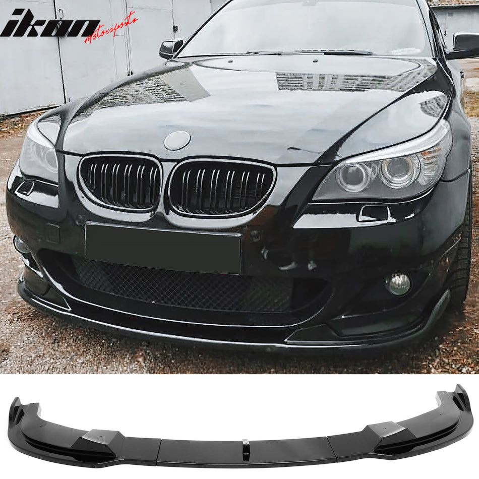 2004-2010 BMW E60 E61 5-Series M Sport H Style Front Bumper Lip Gloss Black ABS 3PCS
