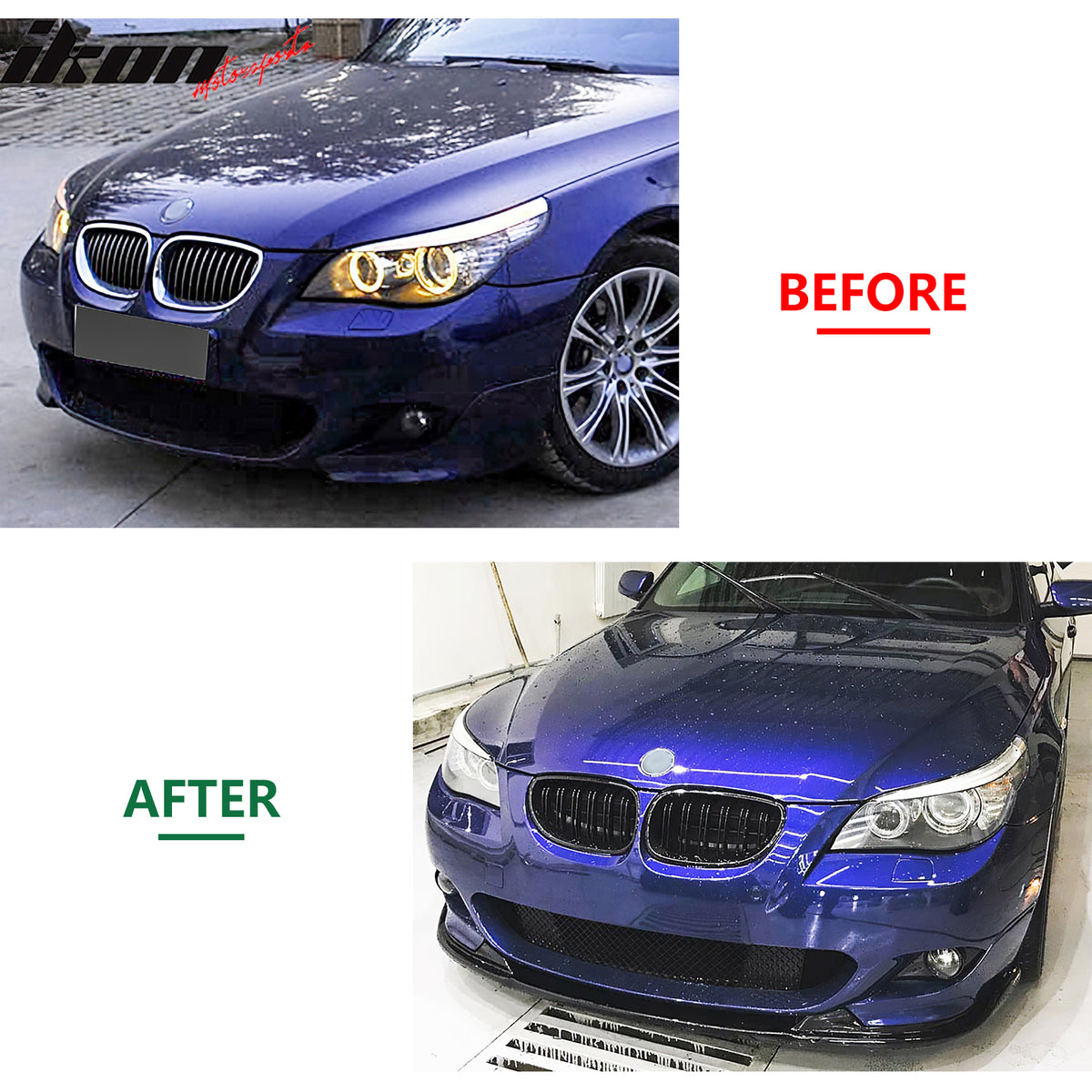 Fits 04-10 BMW E60 E61 5-Series M Sport H Style Front Bumper Lip Gloss Black ABS
