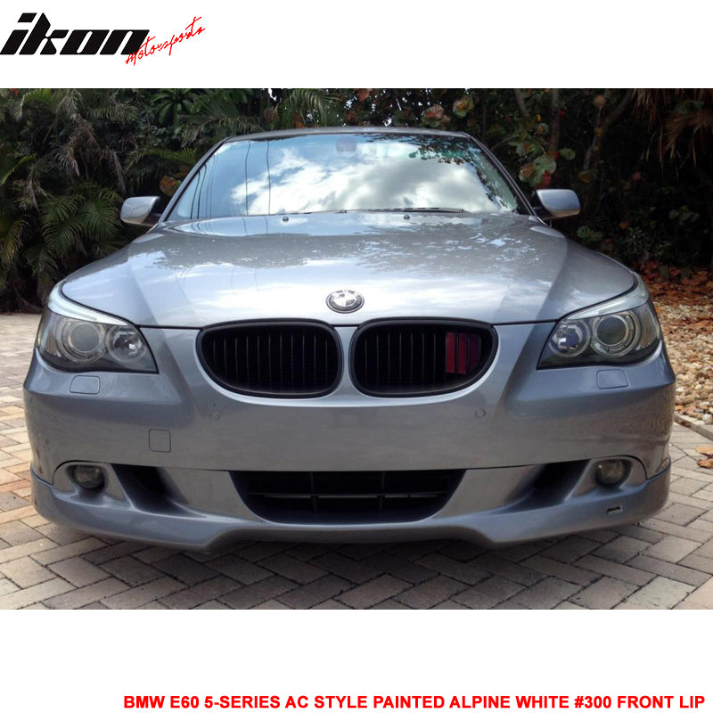 Pre-painted Front Bumper Lip Compatible With 2004-2007 BMW E60 5-Series, AC-S Style Painted Alpine White #300 PU Front Lip Finisher Under Chin Spoiler Add On other color available by IKON MOTORSPORTS