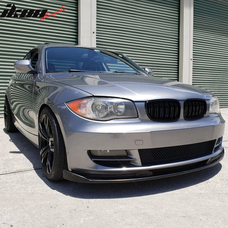 Front Bumper Lip Compatible With 2007-2011 BMW E82, H-Style PU Black Front Lip Spoiler Splitter by IKON MOTORSPORTS