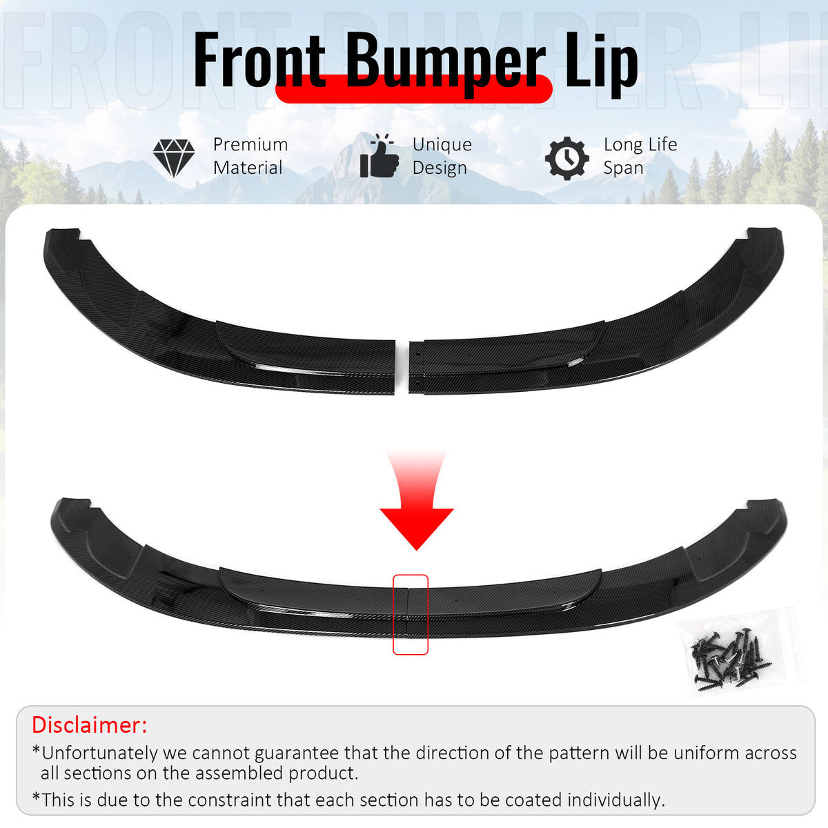 Fits 2011 BMW 1 Series M E87 MX Style Front Bumper Lip Carbon Fiber Print PP 2PC