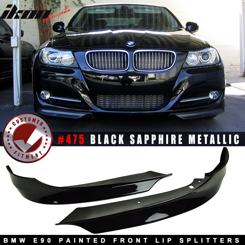 Fits 09-12 BMW E90 3-Series OE Painted L Style Front Bumper Lip Splitters 2PC