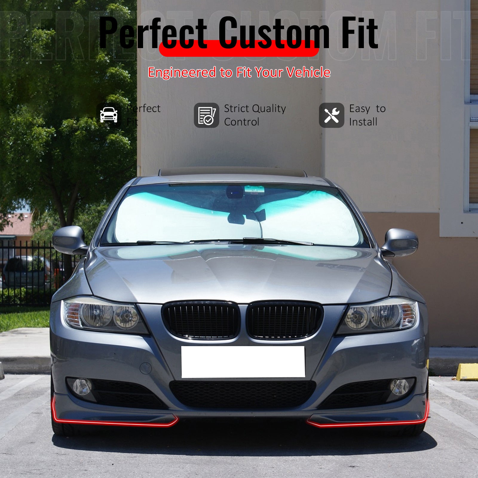 IKON MOTORSPORTS, Front Splitter Compatible With 2009-2011 BMW 3 Series E90 LCI, Factory Style Painted #A82 Vermillion Red Metallic PP Bumper Lip 2PC
