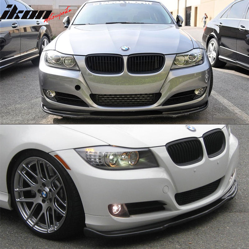 Front Bumper Lip Compatible With 2009-2012 BMW E90 LCI 3-Series, H Style Unpainted PU Front Lip Finisher Under Chin Spoiler Add On by IKON MOTORSPORTS, 2010 2011