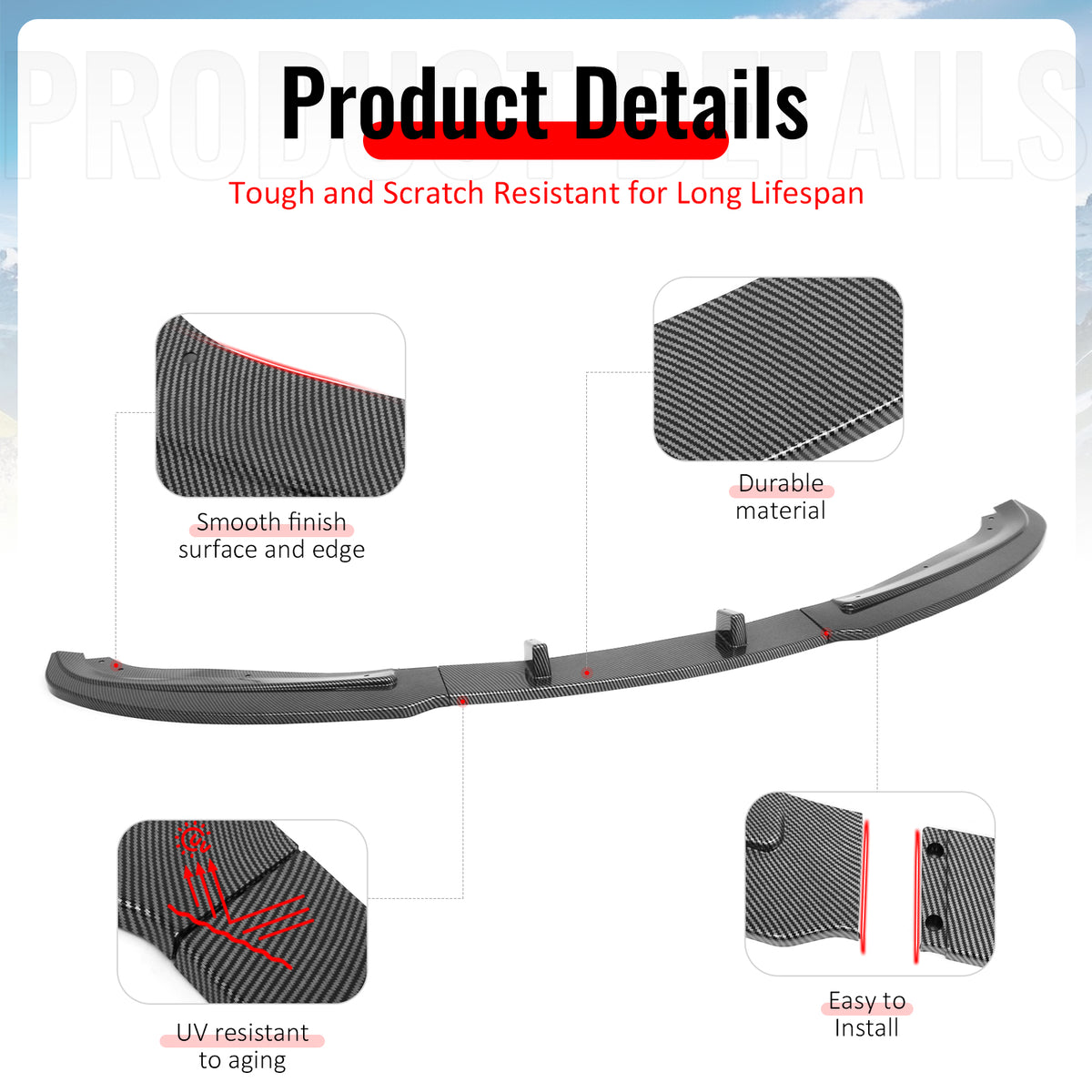 Fits 09-12 BMW E90 E91 LCI 3-Series Base MP Style Front Lip Carbon Fiber Print