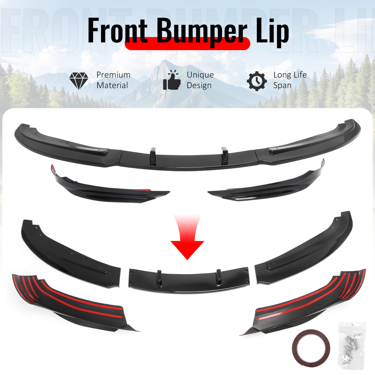 Fits 09-12 BMW E90 E91 LCI 3-Series Base MP Style Front Bumper Lip Gloss Black