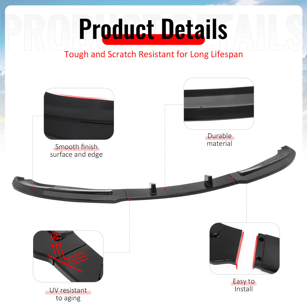 Fits 09-12 BMW E90 E91 LCI 3-Series Base MP Style Front Bumper Lip Gloss Black