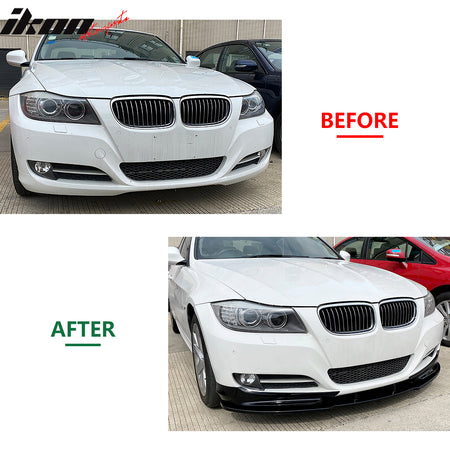 Fits 09-12 BMW E90 E91 LCI 3-Series Base MP Style Front Bumper Lip Gloss Black