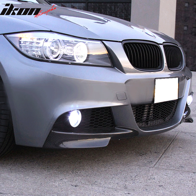 IKON MOTORSPORTS, Front Splitters Compatible With 2009-2011 BMW E90 M-Tech , Matte Carbon Fiber Front Bumper Lip Chin Spoiler Wing 2PC, 2010