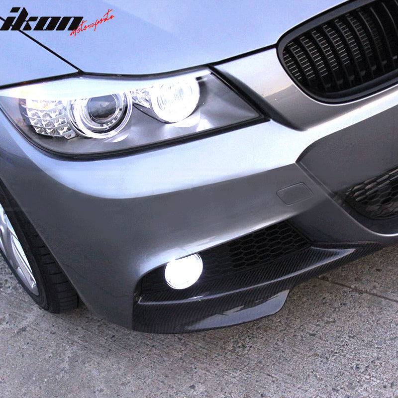 IKON MOTORSPORTS, Front Splitters Compatible With 2009-2011 BMW E90 M-Tech , Matte Carbon Fiber Front Bumper Lip Chin Spoiler Wing 2PC, 2010