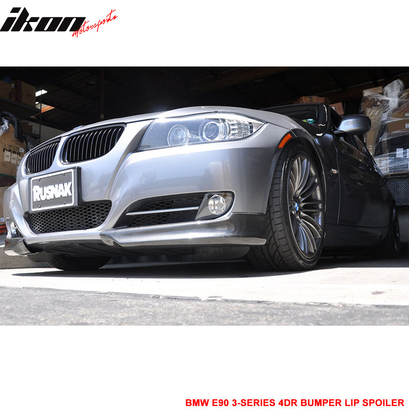 Front Splitters Compatible With 2005-2008 BMW E90, 3 Series 4Dr Sedan Front Bumper Lip Carbon Fiber 2PC Euro Style by IKON MOTORSPORTS, 2006 2007