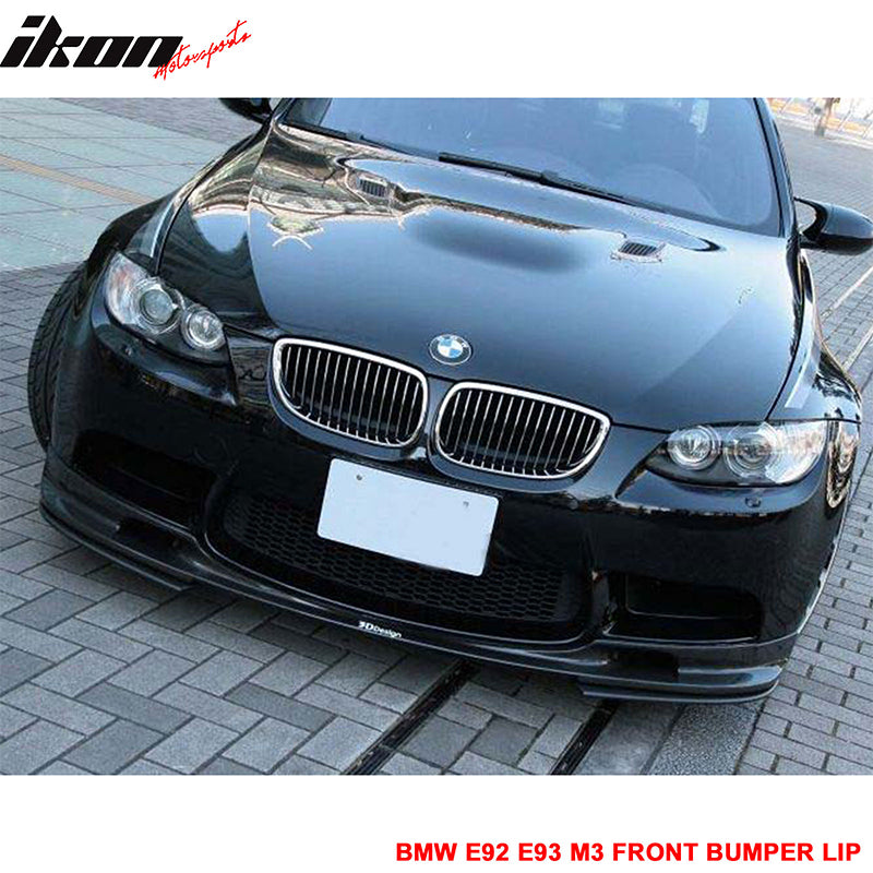 IKON MOTORSPORTS Front Bumper Lip, Compatible with 2008-2013 BMW E92 E93 M3, 3D Style Unpainted Black PU Air Dam Chin Spoiler Protector Splitter