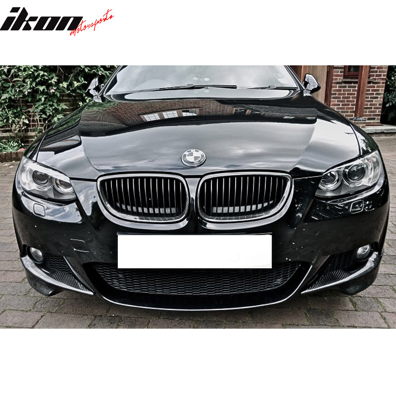 IKON MOTORSPORTS, Front Splitters Compatible With 2007-2010 BMW E92 E93 3 Series Coupe Pre LCI , Matte Carbon Fiber Performance Style Front Bumper Lip Chin Spoiler Wing 2PC, 2008 2009