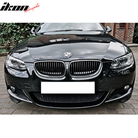 IKON MOTORSPORTS, Front Splitters Compatible With 2007-2010 BMW E92 E93 3 Series Coupe Pre LCI , Matte Carbon Fiber Performance Style Front Bumper Lip Chin Spoiler Wing 2PC, 2008 2009