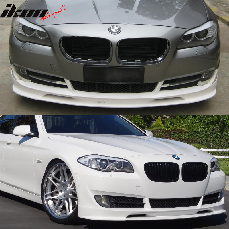 Front Bumper Lip Compatible With 2010-2013 BMW F10 5-Series, 3D Style PU Black Front Lip Spoiler Splitter by IKON MOTORSPORTS