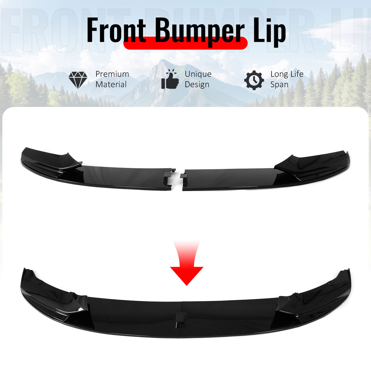 Fits 11-16 BMW 5 Series F10 M Sport Mtech MP Style Front Bumper Lip Gloss Black
