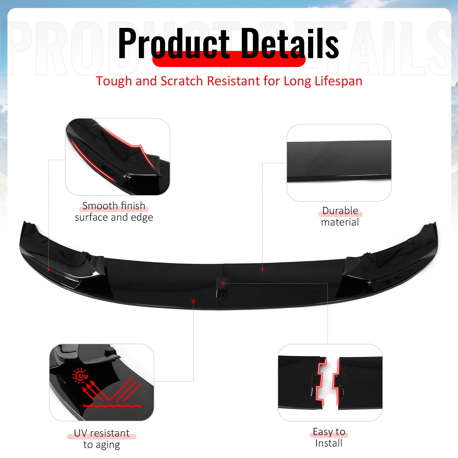 Fits 11-16 BMW 5 Series F10 M Sport Mtech MP Style Front Bumper Lip Gloss Black