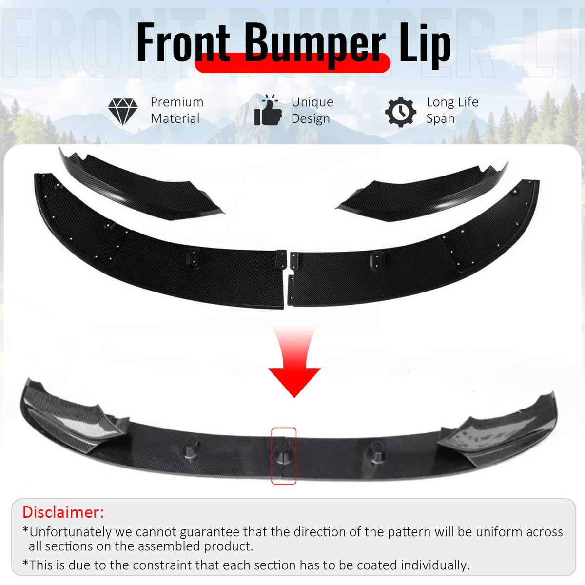 Fits 11-16 BMW F10 5 Series MP Style Front Bumper Lip Spoiler Carbon Fiber Print
