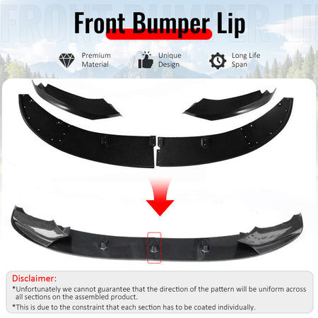 Fits 11-16 BMW F10 5 Series MP Style Front Bumper Lip Spoiler Carbon Fiber Print