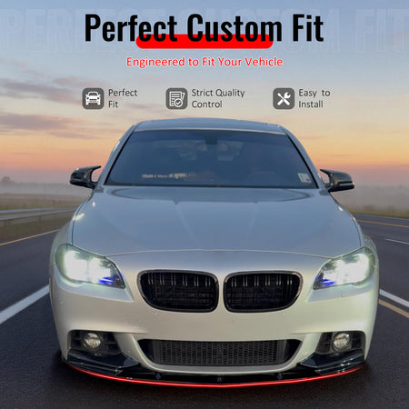 IKON MOTORSPORTS Front Bumper Lip, Compatible with 2011-2016 BMW F10 5 Series Sedan (Fits M Sport Bumper Only), MP Style Gloss Black ABS Plastic Add-on Air Dam Chin Spoiler Protector Splitter 4PCS