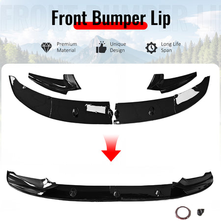 Fits 11-16 BMW F10 5 Series MP Style Front Bumper Lip Spoiler Gloss Black ABS
